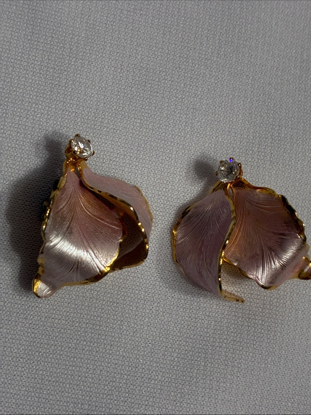Vintage Cerrito Pearlized Pink Orchid Petal Crystal Stud Earrings